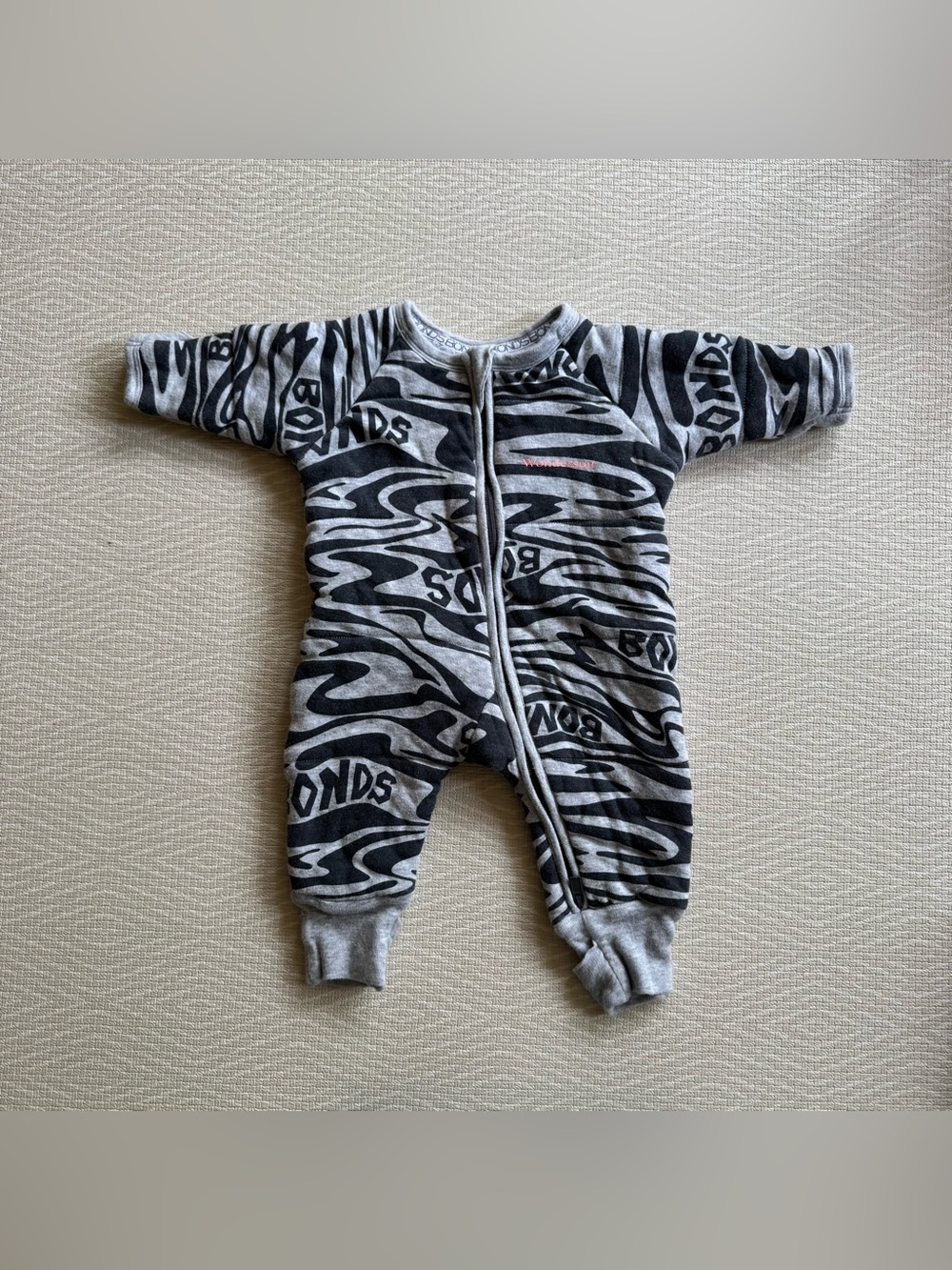 Bonds Black & Grey Zebra-Print Baby One-Piece